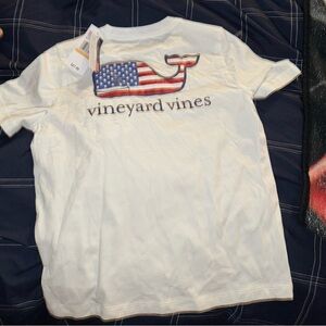 Vineyard Vines White Tee with American Flag Whale